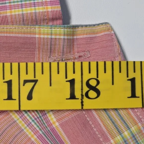 👔 Lands' End No Iron Shirt XL (17-17½)  Pink Yellow Check - Tailored Fit Cotton - Picture 8 of 12